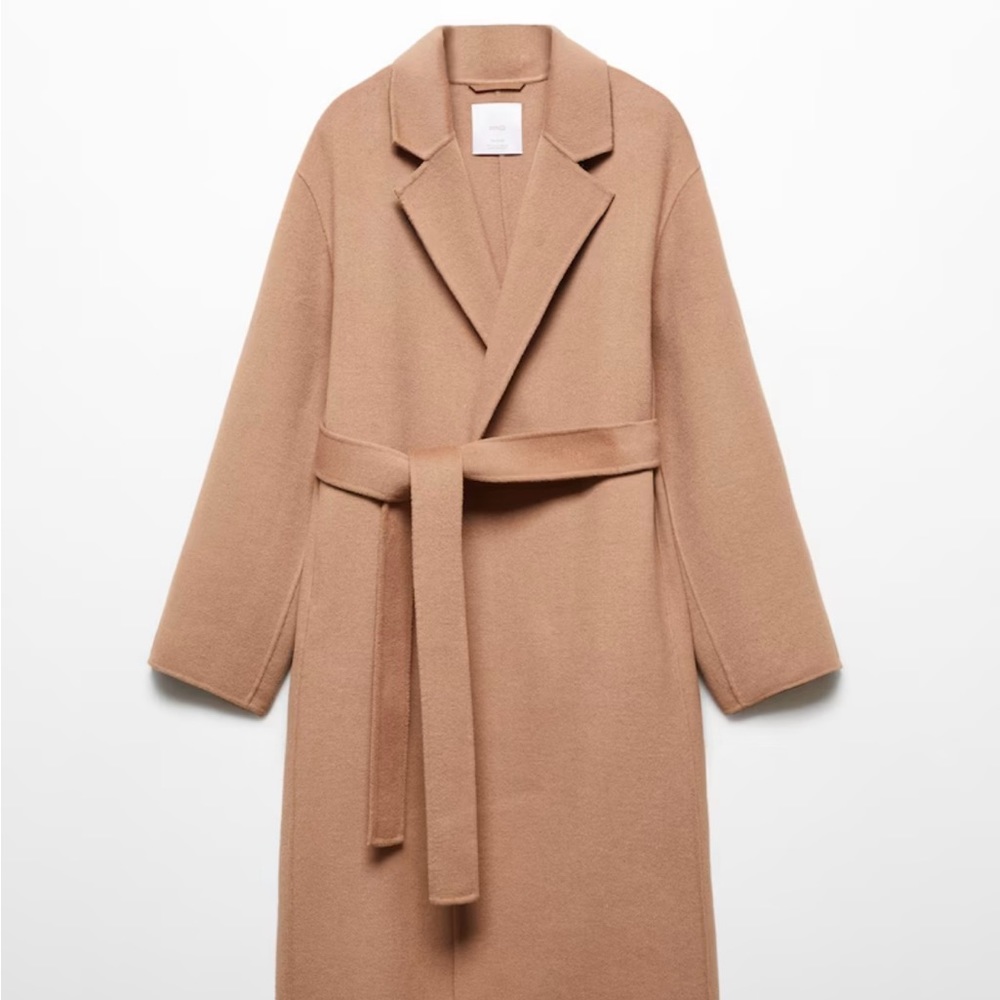 Mango Camel Belted Wool-Blend Pea Coat